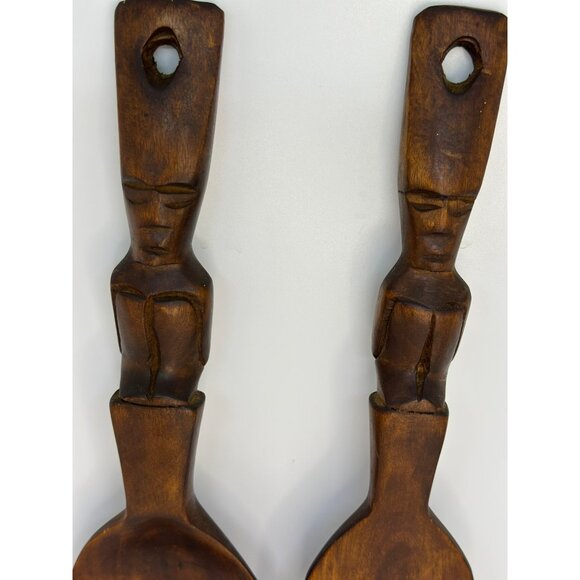 VTG Hand-Carved Wooden Spoon Fork Set With Tribal Face Design Rustic Wall Decor - Picture 3 of 6